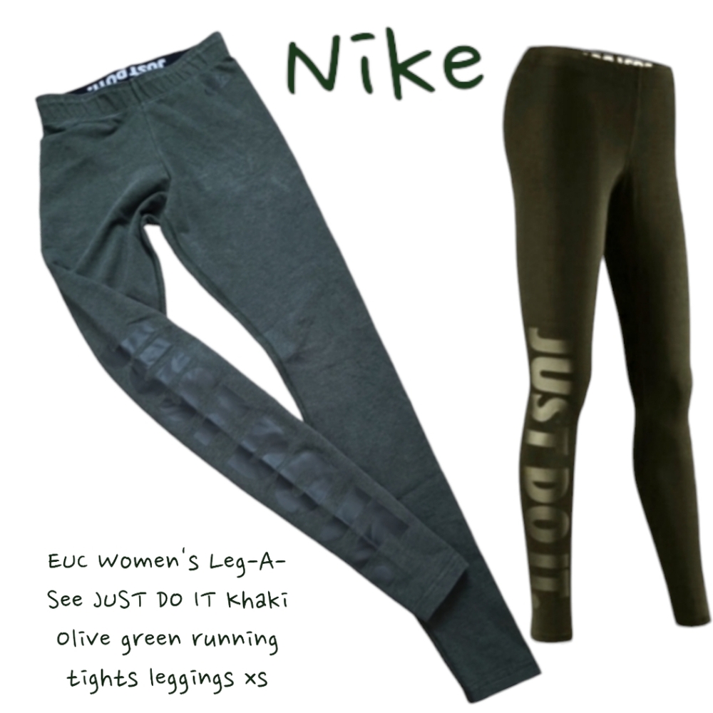 Nike Women's Leg-A-See JUST DO IT Khaki Olive green running tights leggings xs